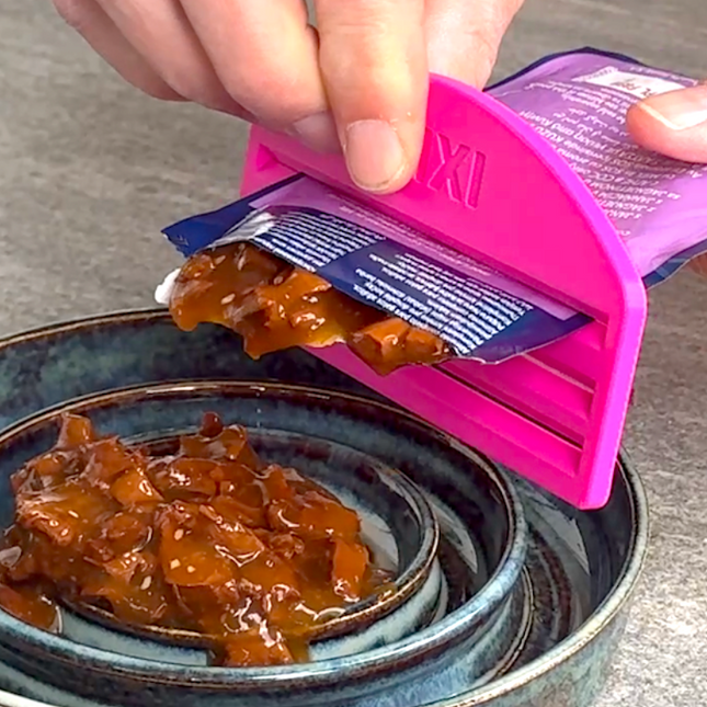 Ergonomiškas drėgno maisto maišelių grandiklis