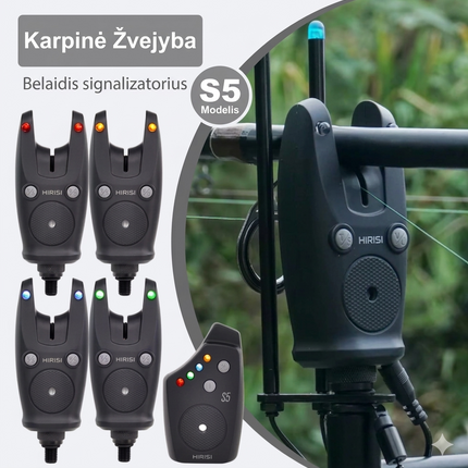 Hirisi S5 Belaidis Karpių Žūklės Signalizatorių Rinkinys (4+1)
