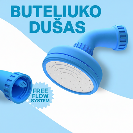 Nešiojamas dušo antgalis-adapteris plastikiniams buteliams