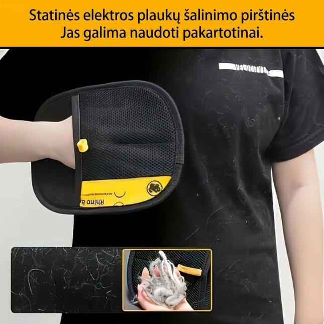 Daugkartinė plaunama elektrostatinė pirštinė gyvūnų plaukų valymui