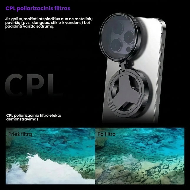 Universalus Magnetinis CPL Poliarizacinis Filtras Telefonui (52mm)