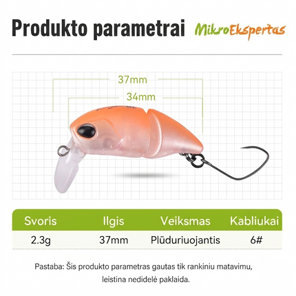 Kingdom Dviejų Dalių Mikro Vobleris (37mm, 2.3g) – Plaukiantis C02