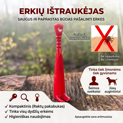 Saugus erkių ištraukimo įrankis