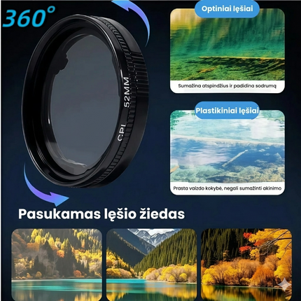 Universalus Magnetinis CPL Poliarizacinis Filtras Telefonui (52mm)