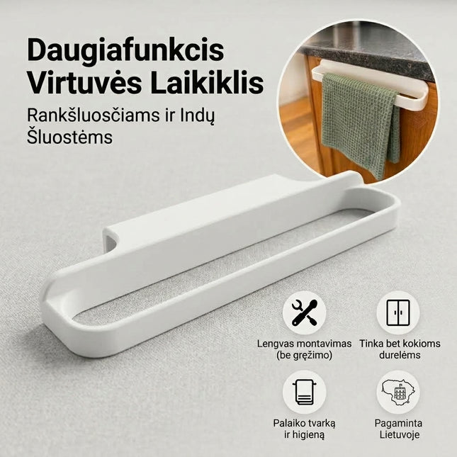 Pakabinamas rankšluosčių laikiklis spintelių durelėms