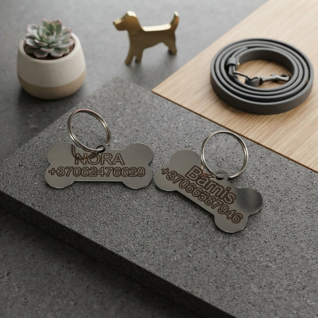 Personalizuotas metalinis pakabukas augintiniui su graviravimu (Kauliukas)