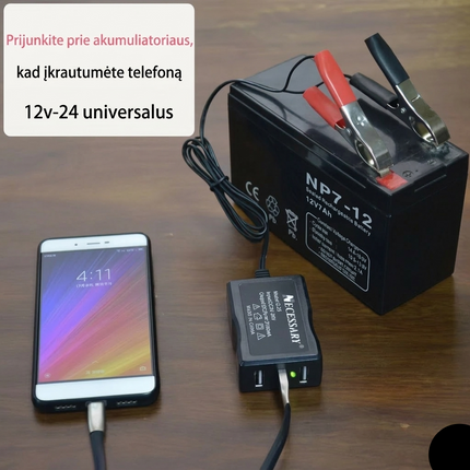 Universalus 12V-24V Akumuliatorinis Įkroviklis su 3 USB Jungtimis