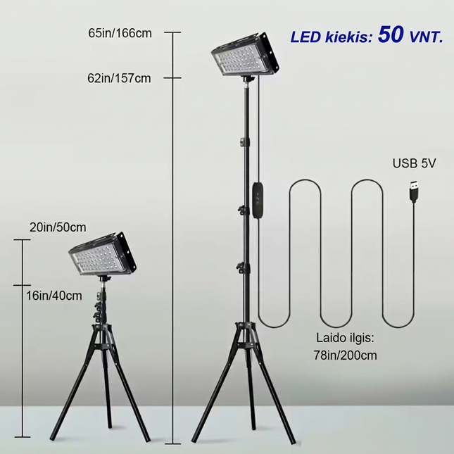 Universalus LED Lauko Šviestuvas su Teleskopiniu Stovu (50 LED)