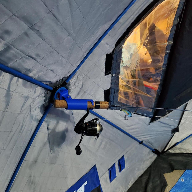 Žvejybinės meškerės laikiklis palapinei (kubui)