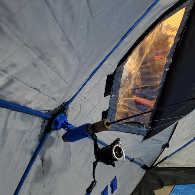 Žvejybinės meškerės laikiklis palapinei (kubui)